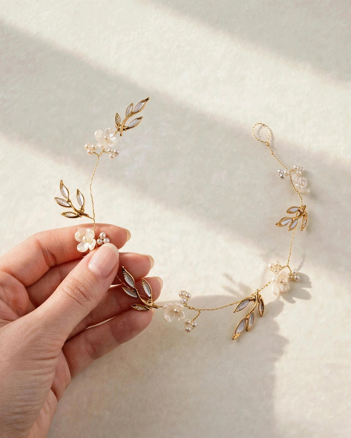 Bridal Hair Vine with Gold-Plated Leaves and Premium Glass Pearls – Wedding Hair Accessory