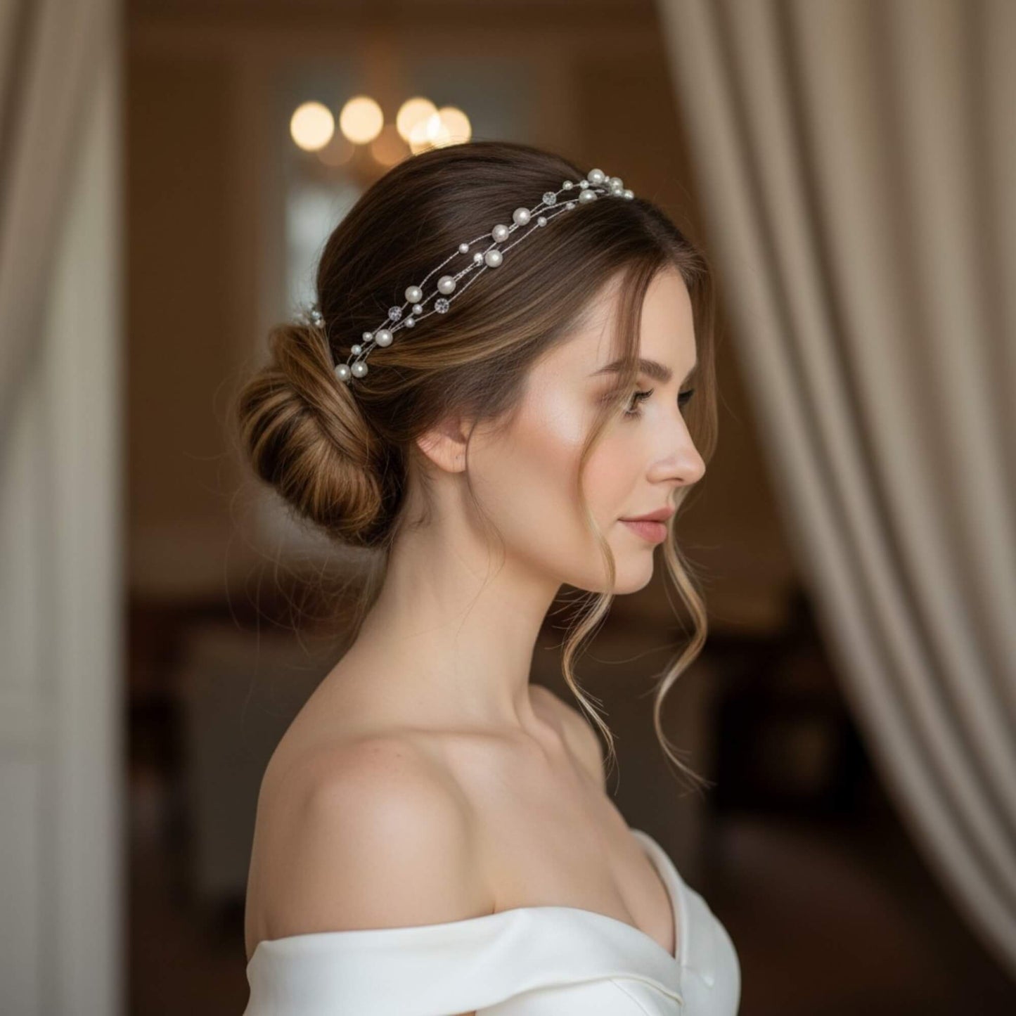 Pearl Bridal Hair Vine – 40cm Flexible Wedding Headpiece (Silver, Gold, Rose Gold)