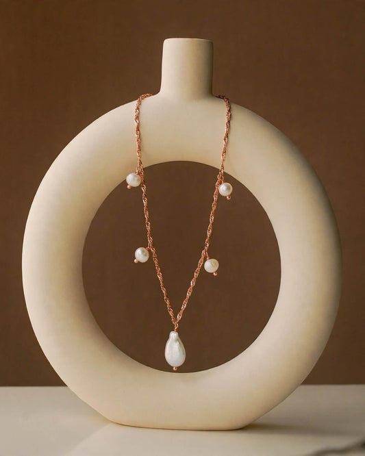 Bridal jewelry pearl necklace with elongated freshwater pearl pendant