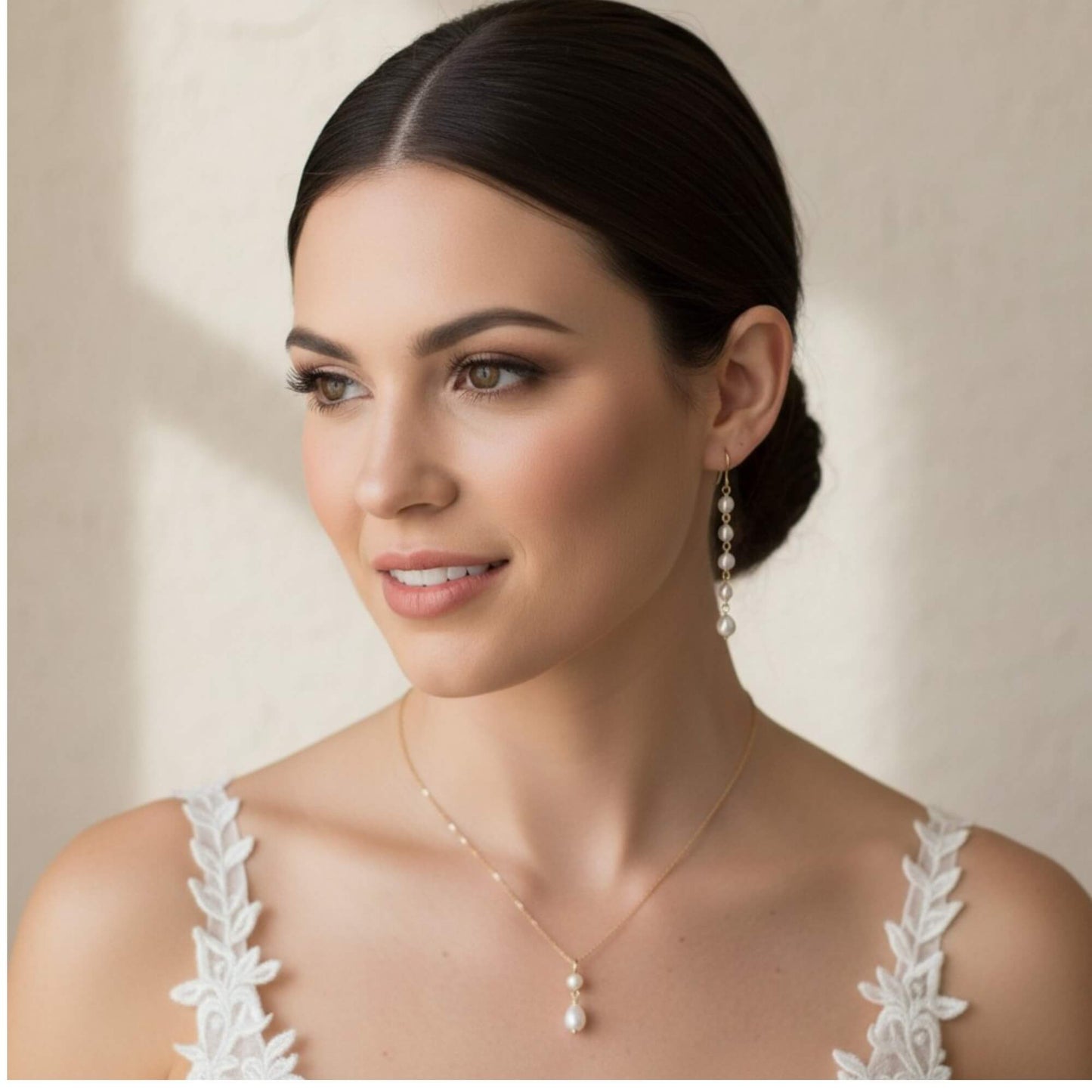 Freshwater Pearl Drop Necklace – Lumière – 925 Sterling Silver (7cm)