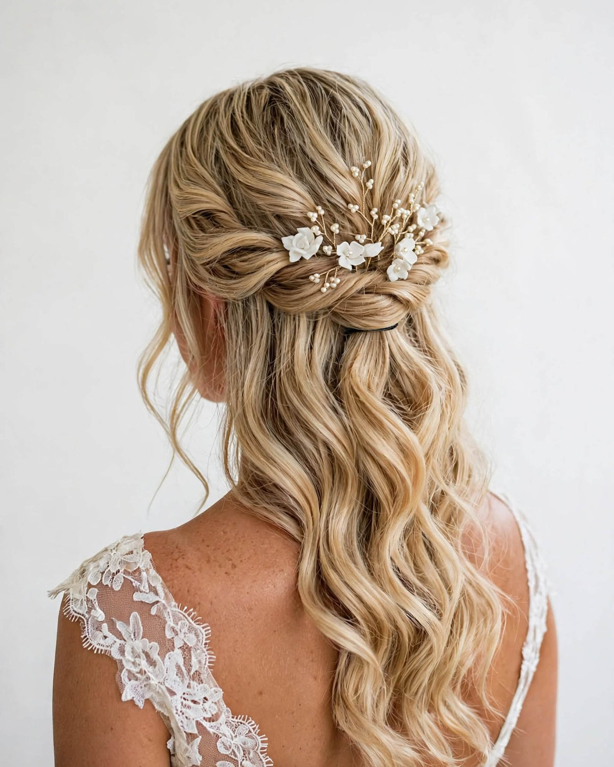 Pearl Hair Pins with Porcelain Flowers – Floral Bridal Hair Accessory
