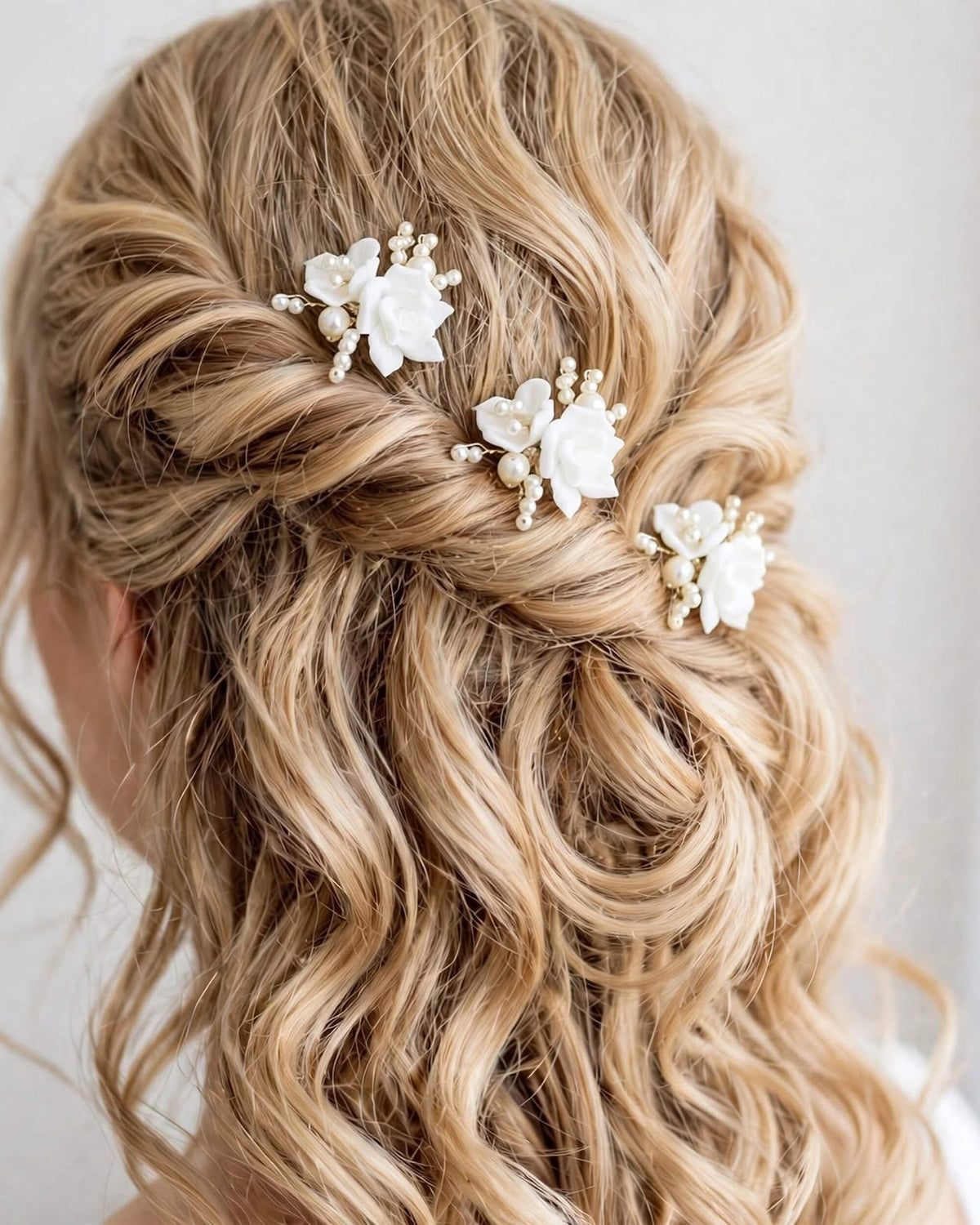 Pearl Hair Pin with Porcelain Rose – Floral Bridal Hair Accessory