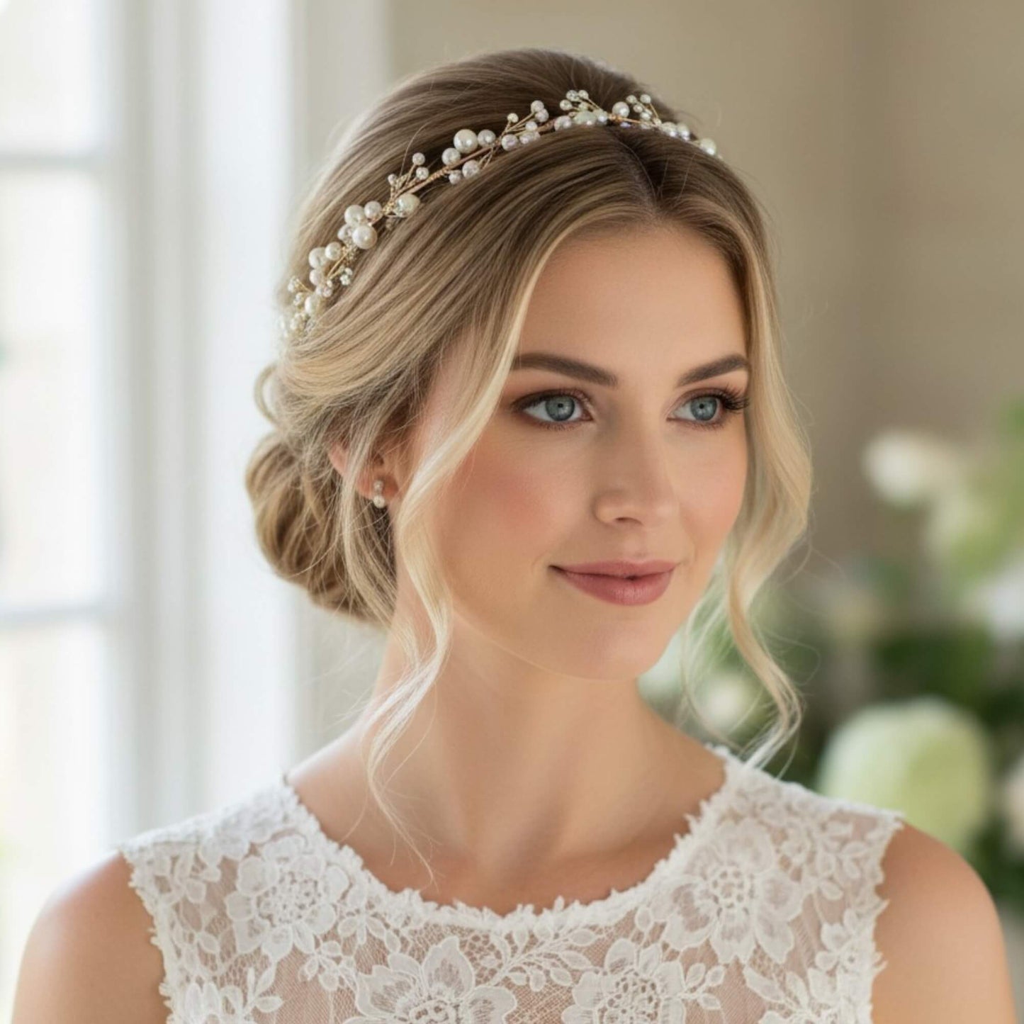 Pearl & Crystal Floral Bridal Headband – Gold, Silver, Rose Gold