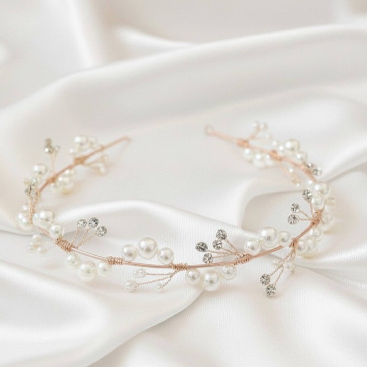Pearl & Crystal Floral Bridal Headband – Gold, Silver, Rose Gold