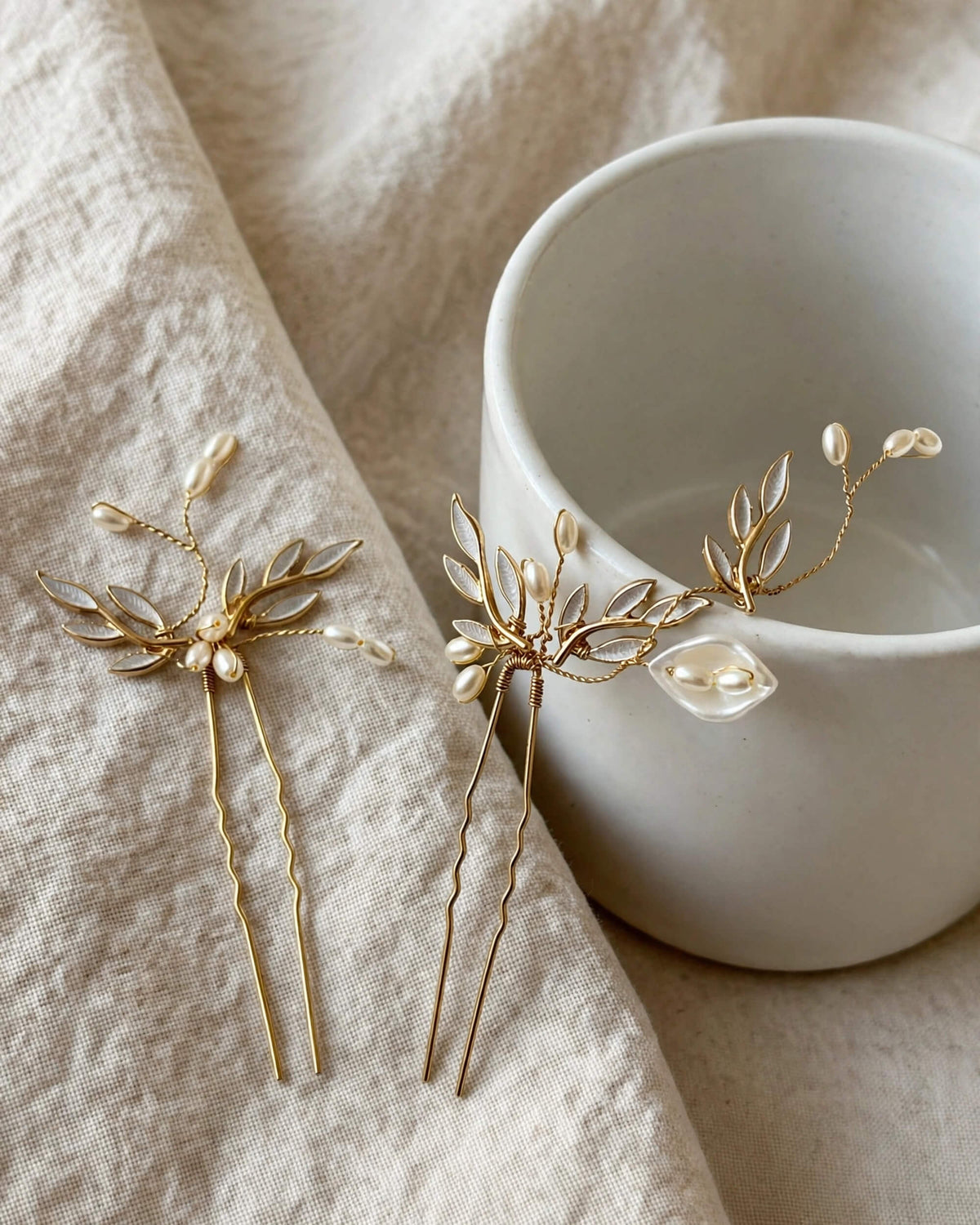 Bridal Hair Pins Leaf & Pearl Accents – Wedding Hair Accessory Set