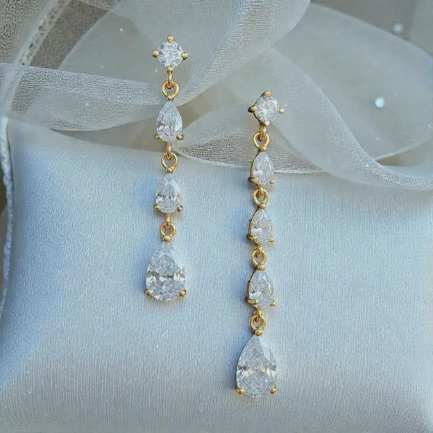 bridal cascade drop earrings gold plated au