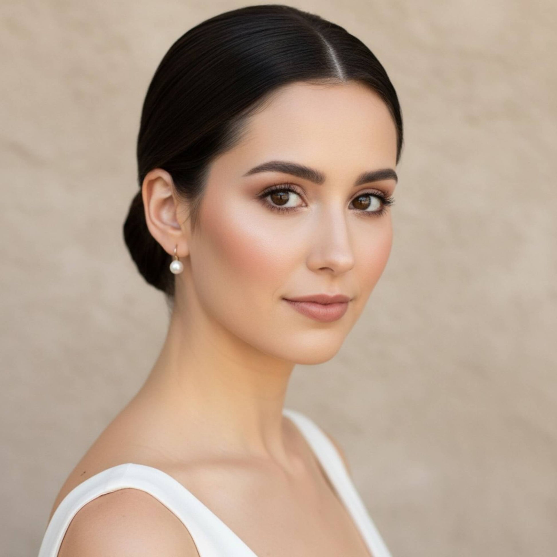 Bride with real fresh water pearl earrings