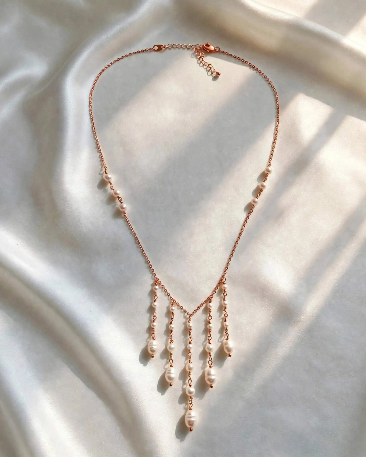 Freshwater Pearl Bridal Necklace with Cascading Pearl Drops, Wedding Jewellery