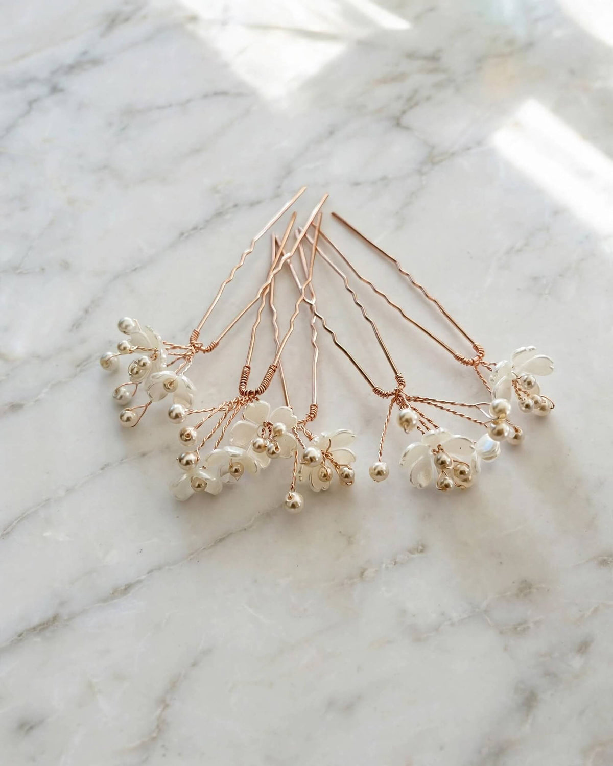 Bridal Floral Pearl Hair Pins Set of 5 – Crystal Wedding Hair Accessories, Gold, Silver, Rose Gold