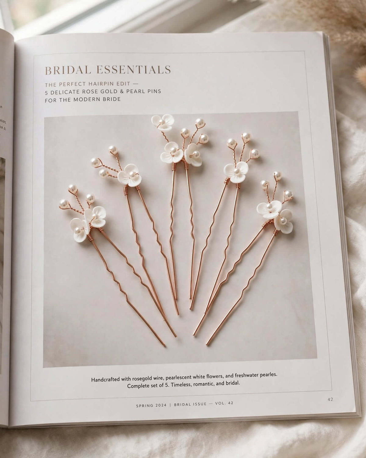 Bridal Floral Pearl Hair Pins Set of 5 – Crystal Wedding Hair Accessories, Gold, Silver, Rose Gold
