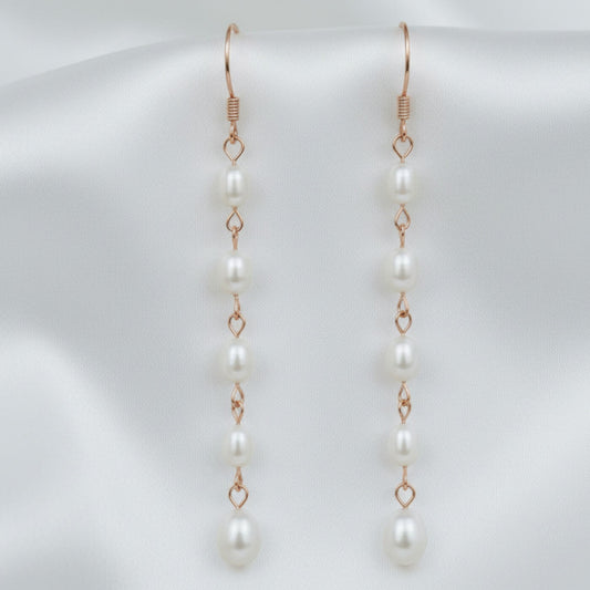 Bridal Freshwater Pearl Linear Drop Earrings – Rose Gold – 6‑Pearl Wedding Earrings Australia