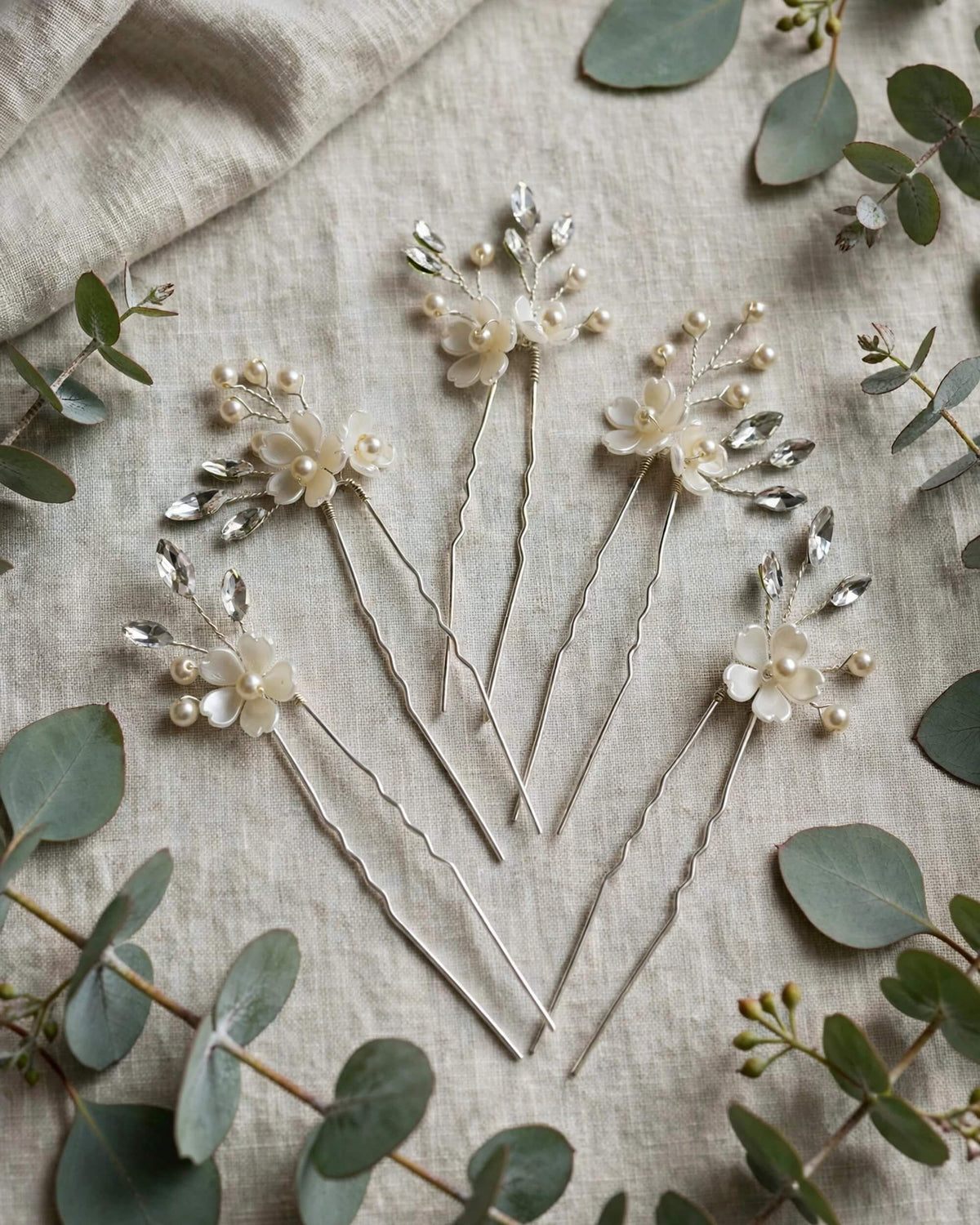 Bridal Floral Crystal Pearl Hair Pins – Wedding Hair Accessories