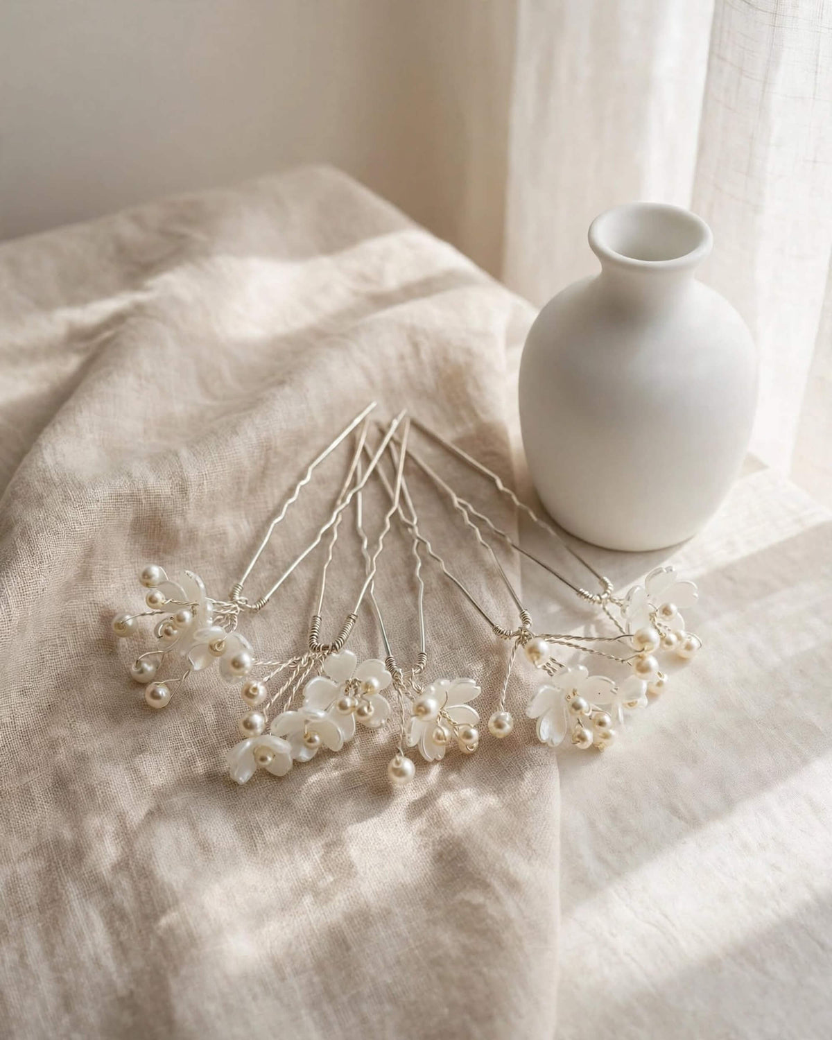 Bridal Floral Pearl Hair Pins Set of 5 – Crystal Wedding Hair Accessories, Gold, Silver, Rose Gold