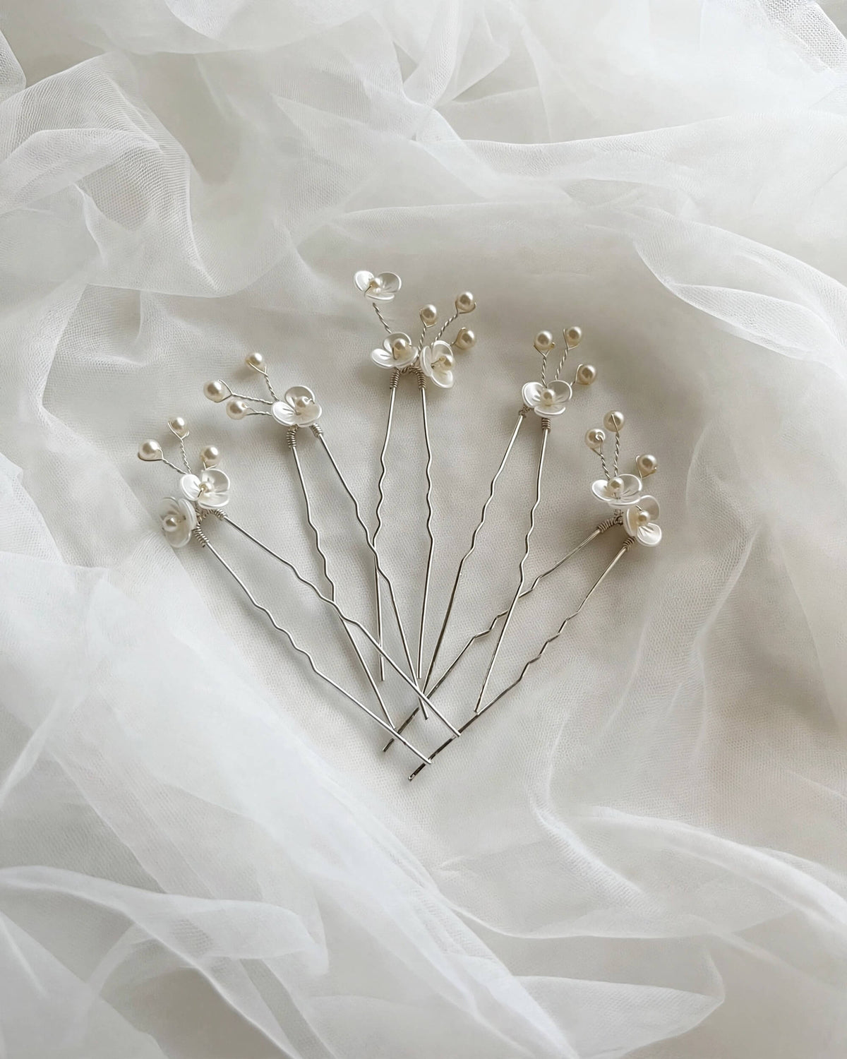 Bridal Floral Pearl Hair Pins Set of 5 – Crystal Wedding Hair Accessories, Gold, Silver, Rose Gold
