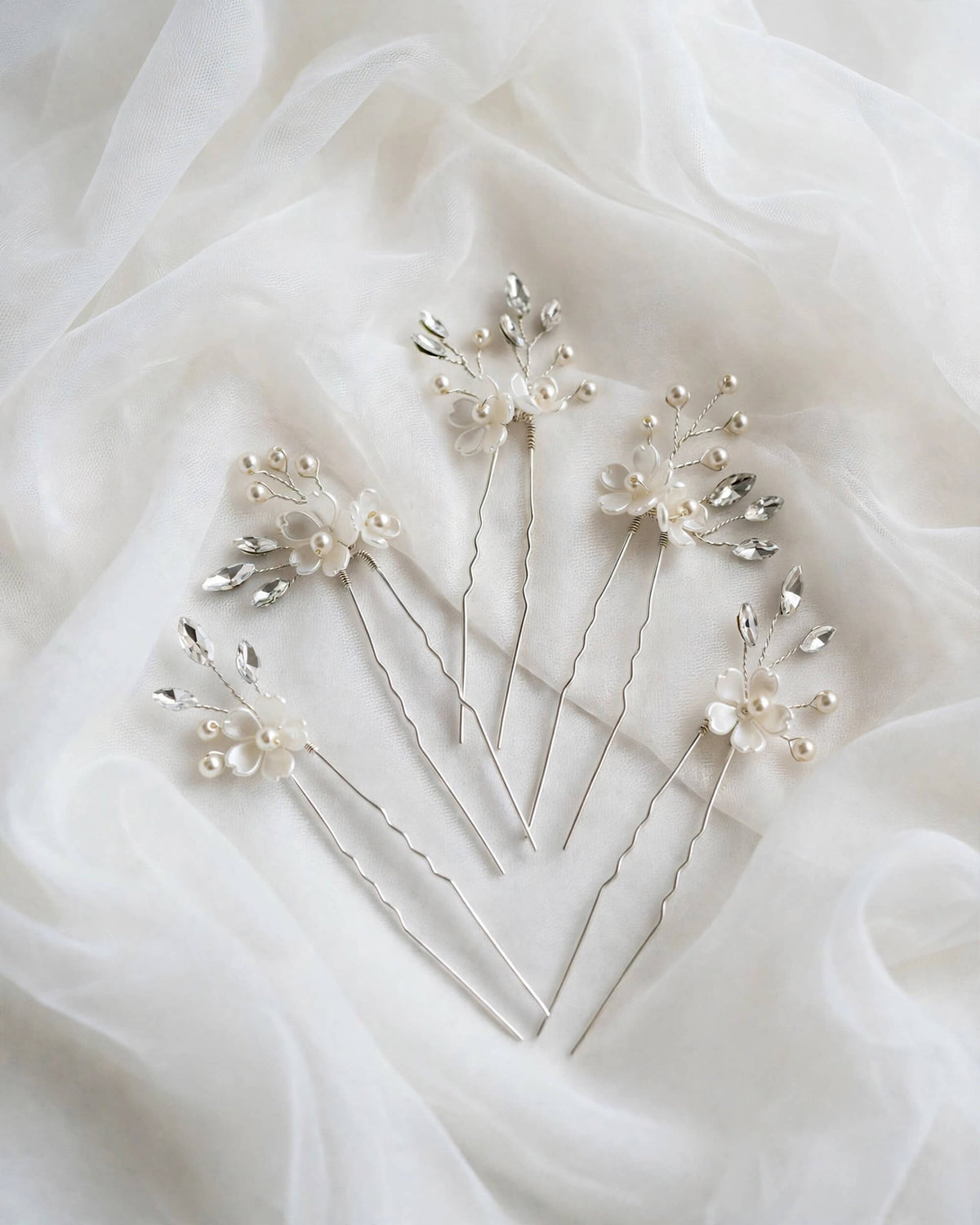 Bridal Floral Crystal Pearl Hair Pins – Wedding Hair Accessories