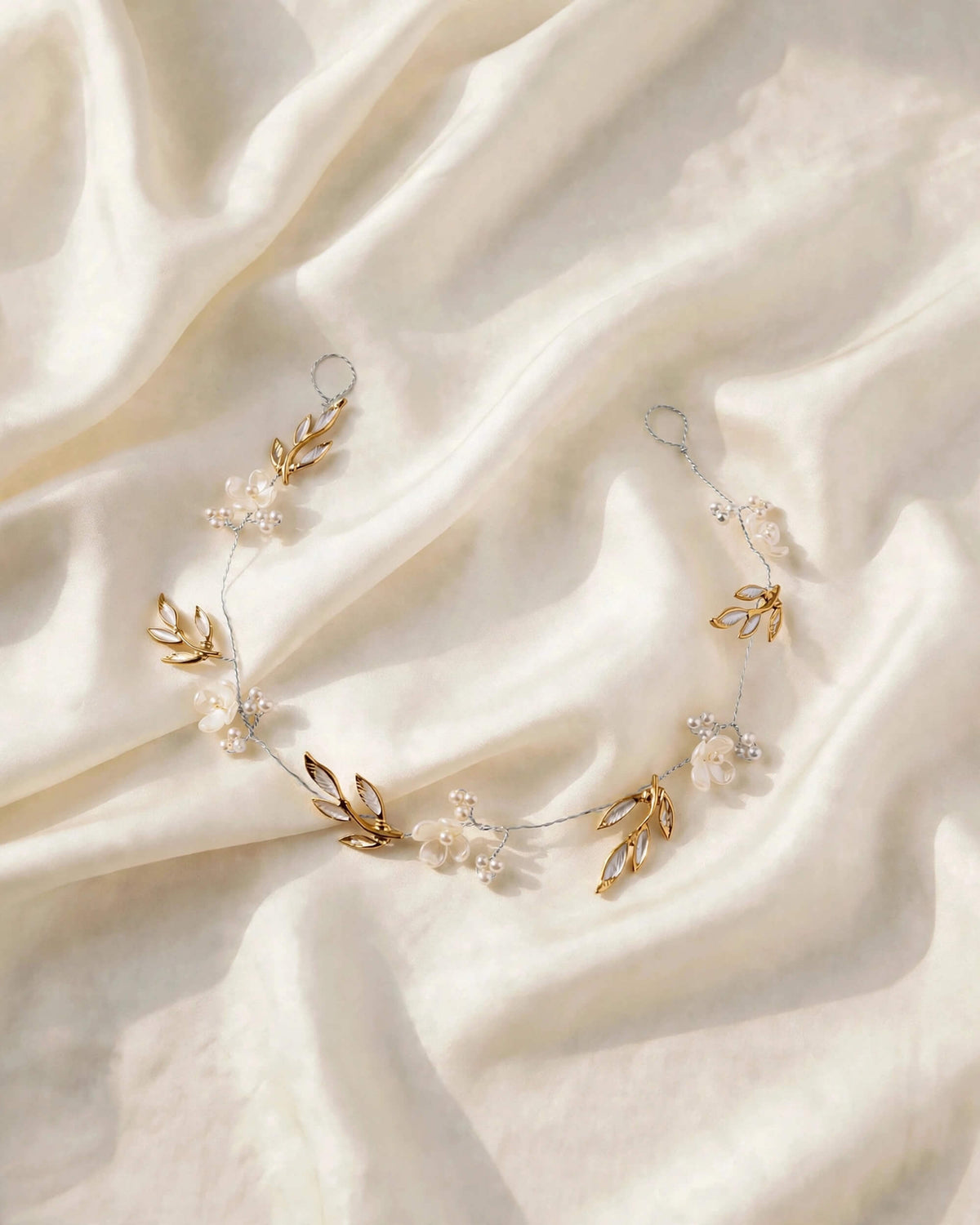 Bridal Hair Vine with Gold-Plated Leaves and Premium Glass Pearls – Wedding Hair Accessory