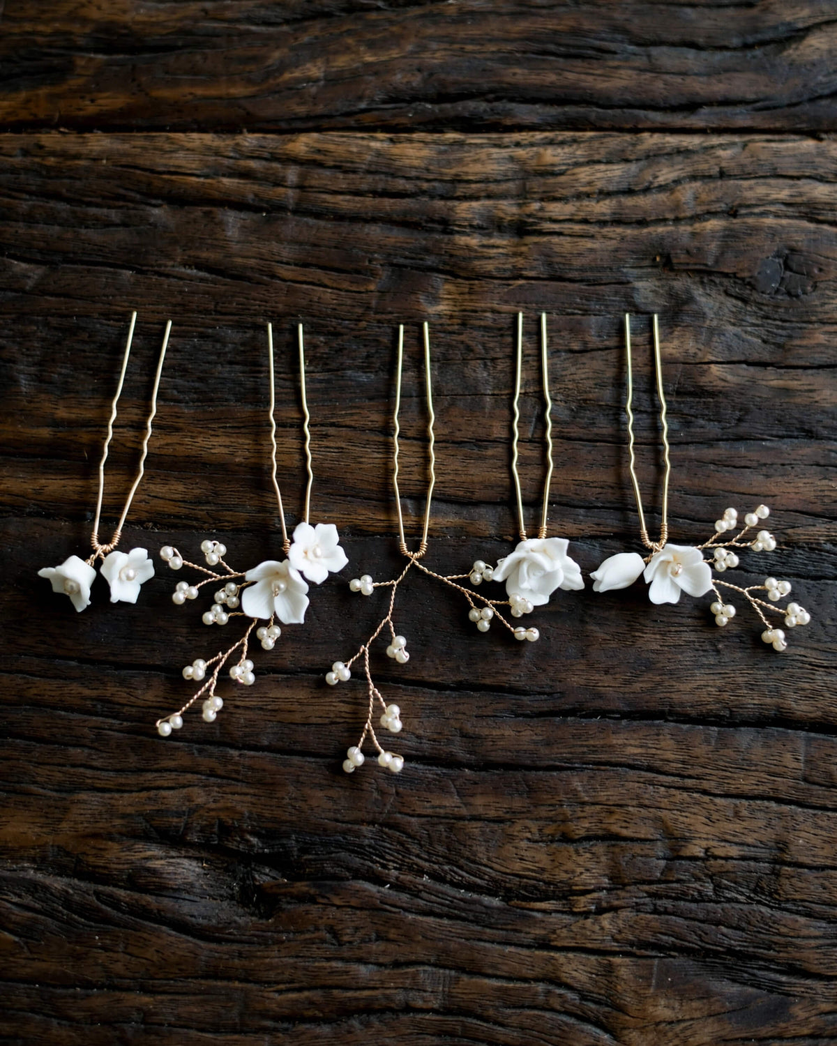 Pearl Hair Pins with Porcelain Flowers – Floral Bridal Hair Accessory