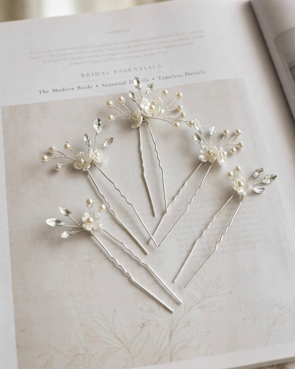 Bridal Hair Pins Floral Crystal Pearl Wedding Hair Accessories – Gold, Silver & Rose Gold