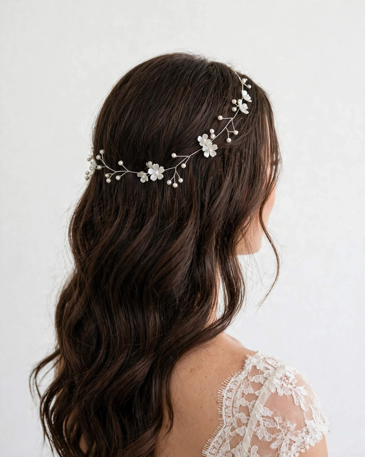 Bridal Hair Vine with Floral Flowers and Premium Glass Pearls – Elegant Wedding Hair Accessory