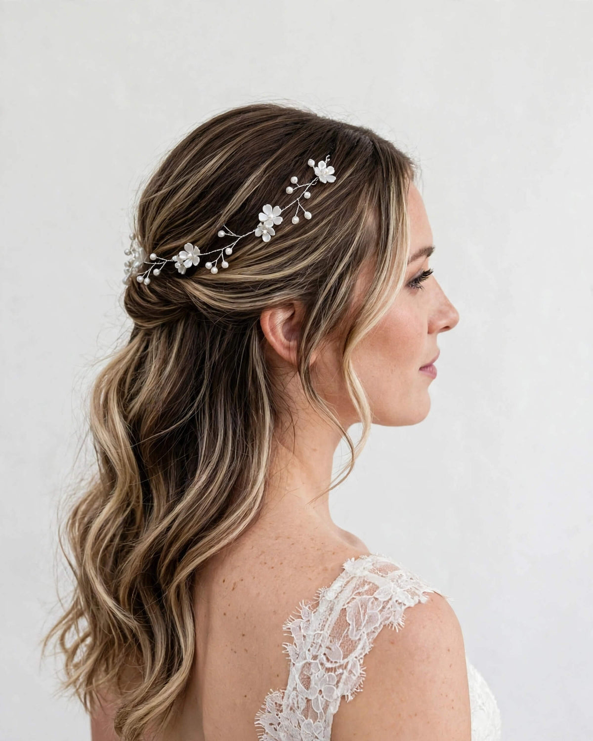 Bridal Hair Vine with Floral Flowers and Premium Glass Pearls – Elegant Wedding Hair Accessory