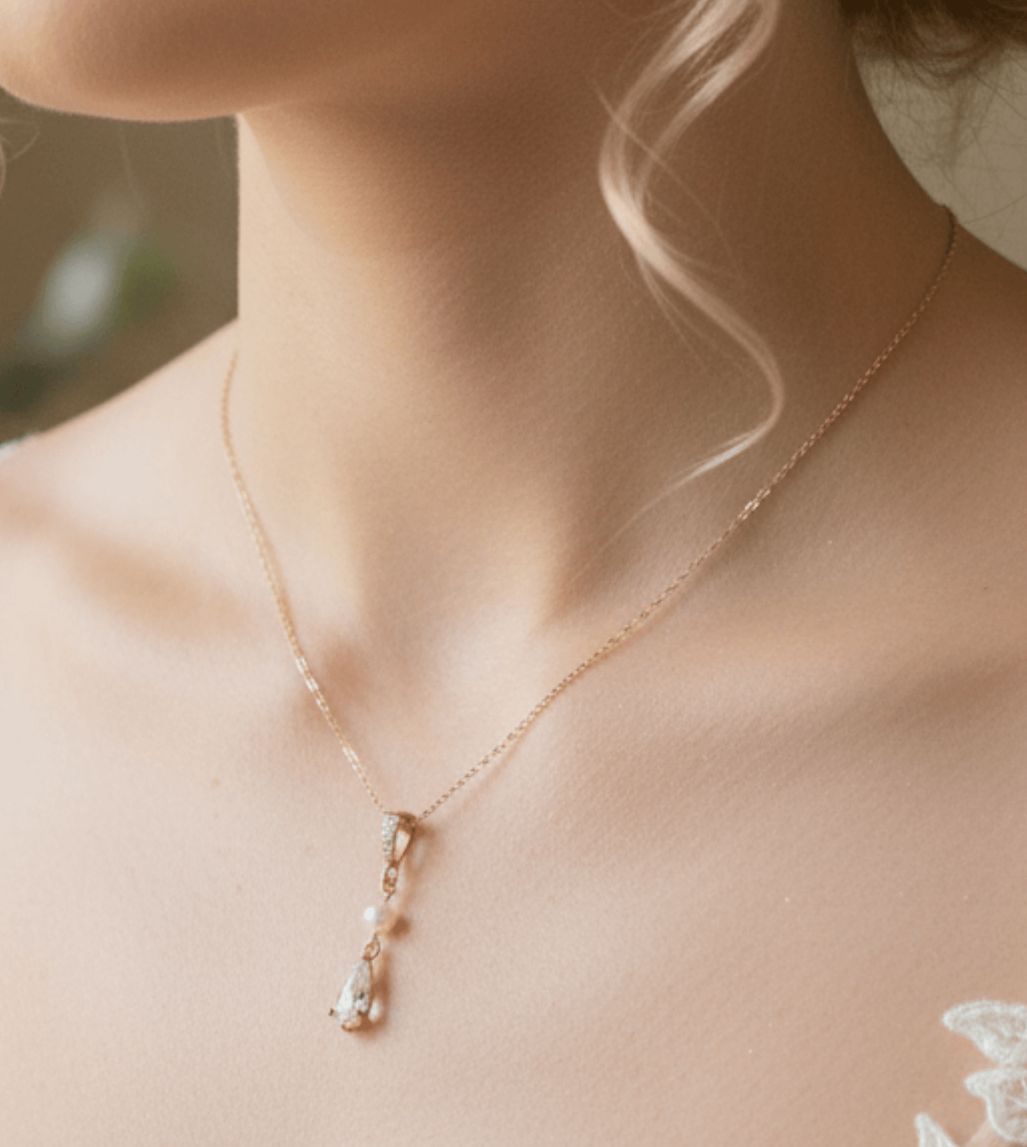 Sterling Silver Pearl Necklace – Teardrop Pendant – Bridal Wedding Jewellery – 40cm + 5cm Extension