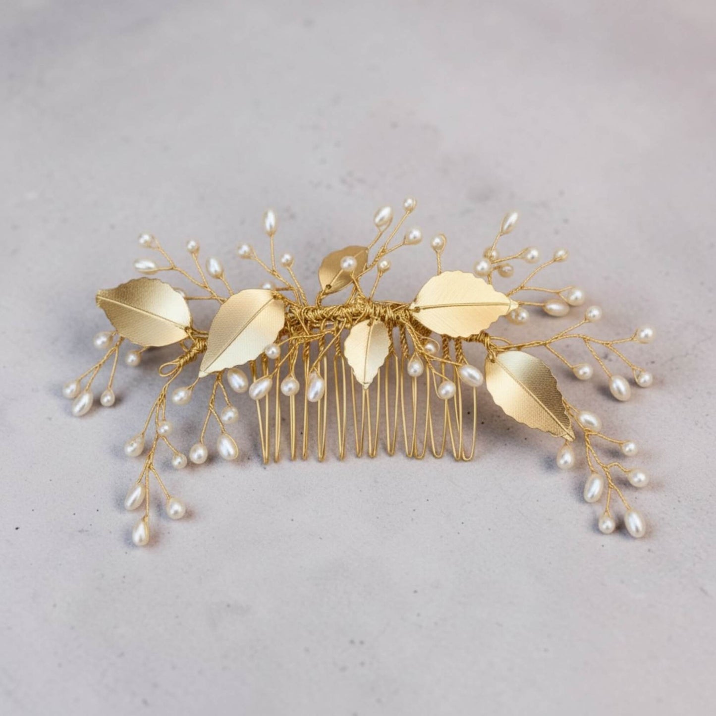 Gold Pearl Botanical Bridal Hair Comb