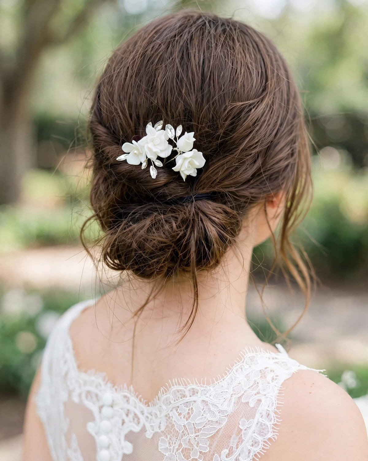 Bridal Hair Pins with Porcelain Roses & Crystal Leaves – Wedding Hair Accessory