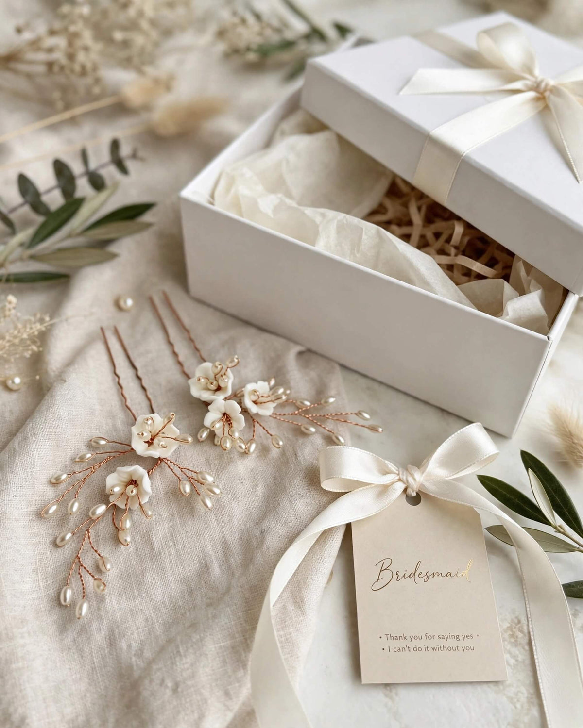 Pearl Hair Pins with Porcelain Flowers – Floral Wedding Hair Accessory