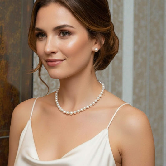 Freshwater Pearl Bridal Stud Earrings – Sterling Silver 925 (7.5mm)